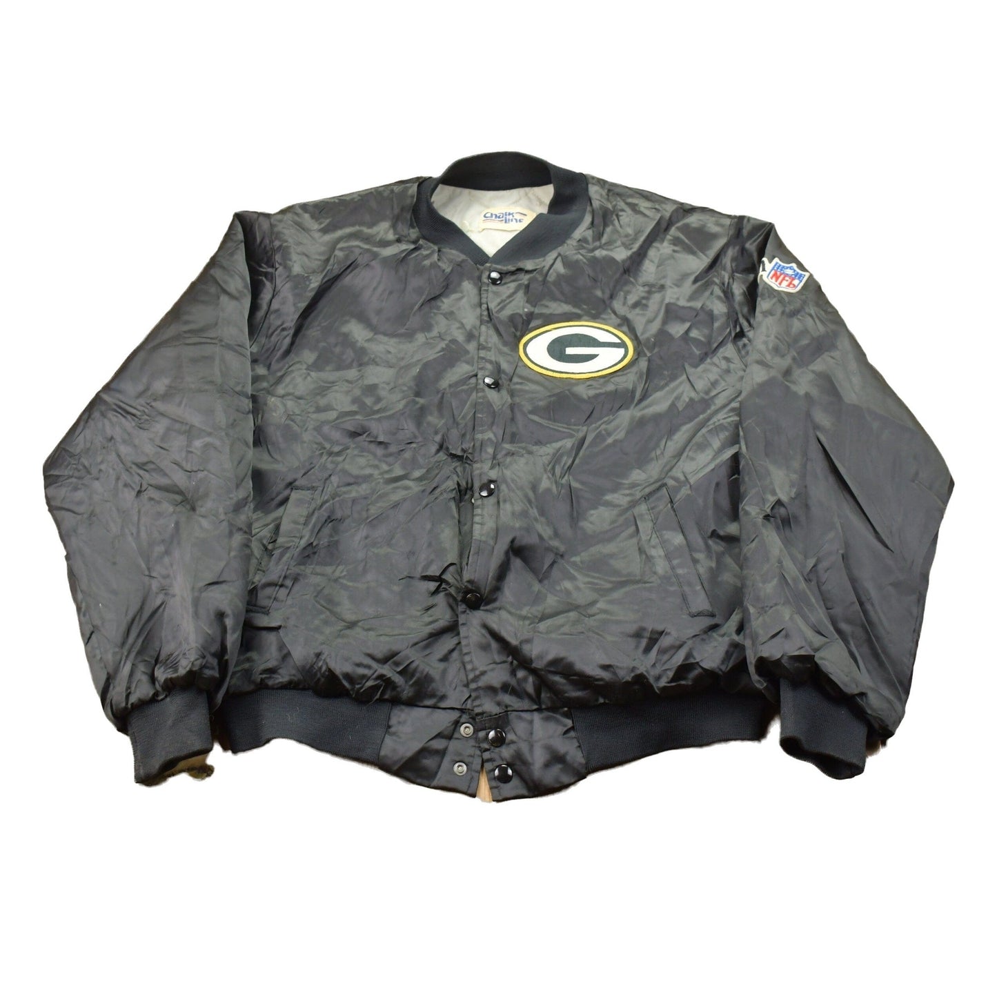 Vintage 1980s Green Bay Packers NFL Chalkline Satin Bomber Jacket Men's XL from propervintagecanada