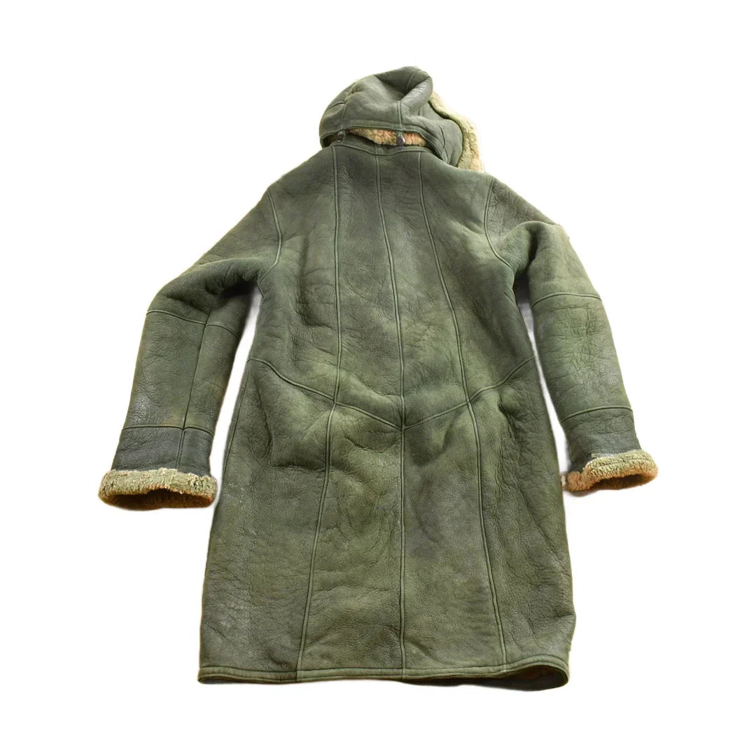 Vintage 1980s Green Shearling Leather Jacket Men's Medium from propervintagecanada