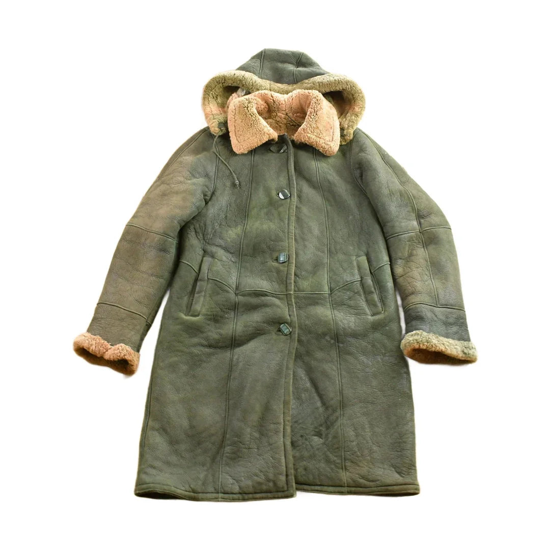 Vintage 1980s Green Shearling Leather Jacket Men's Medium from propervintagecanada