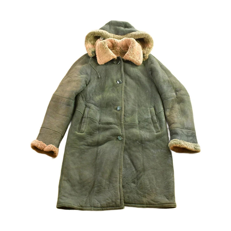 Vintage 1980s Green Shearling Leather Jacket Men's Medium from propervintagecanada