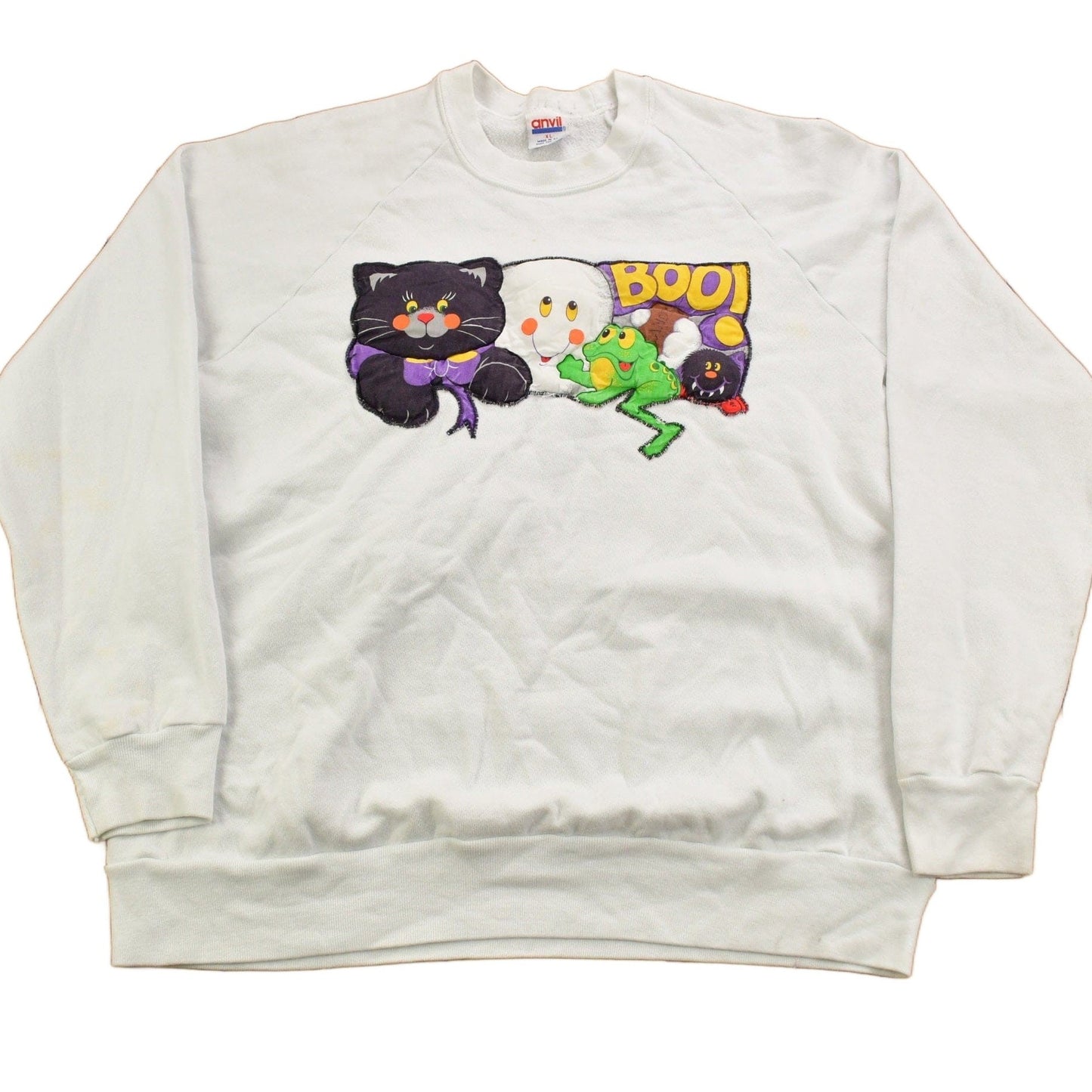 Vintage 1980s Halloween Patchwork Raglan Crewneck Sweatshirt Men's Large from propervintagecanada