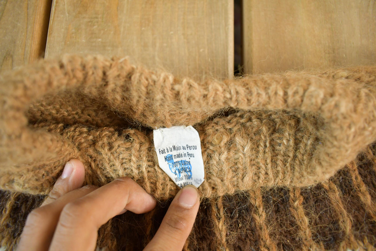 Vintage 1980s Hand Knit Peru Wool Sweater Mens Large from propervintagecanada