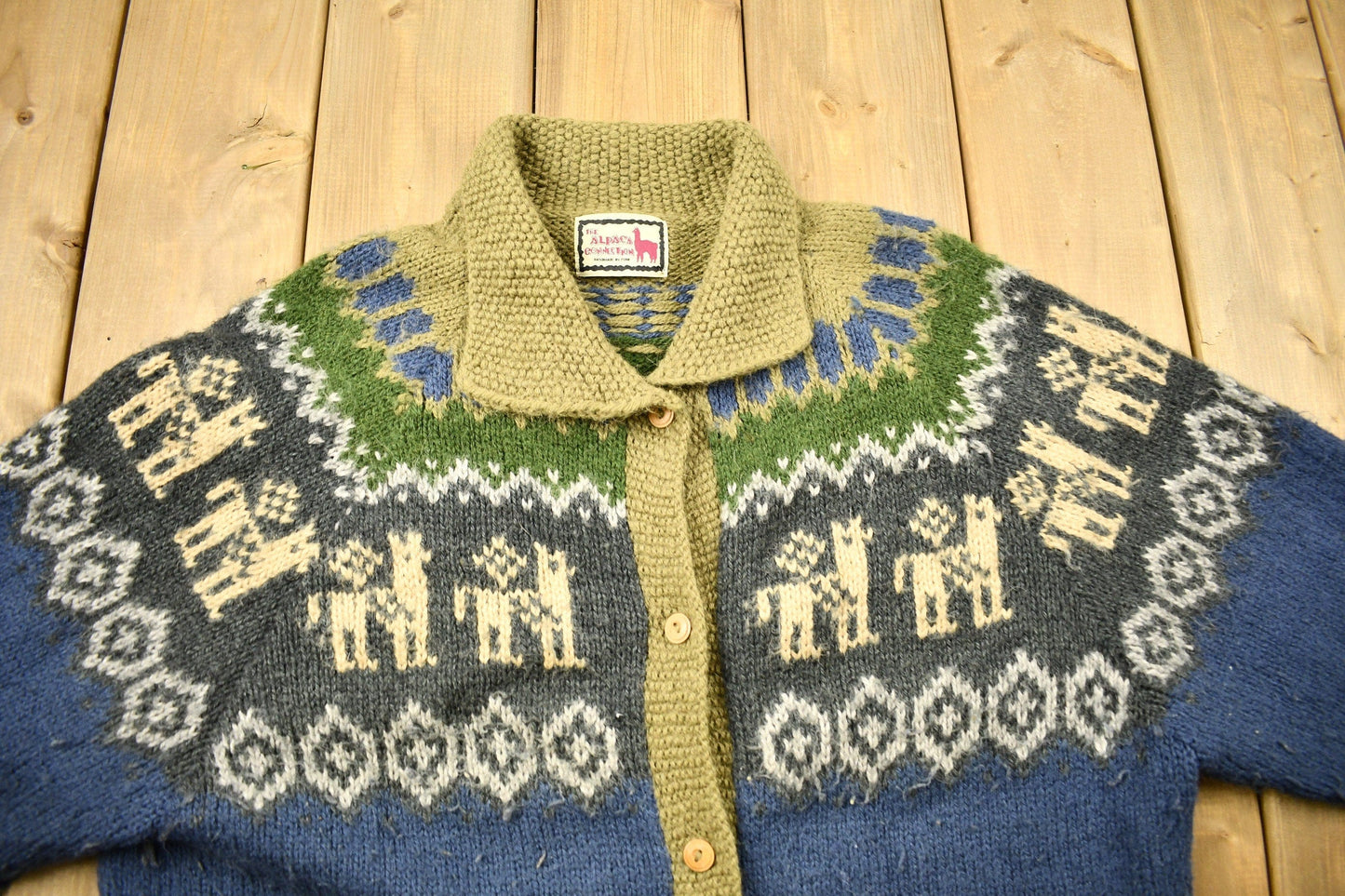 Vintage 1980s Hand Made 100% Alpaca Wool Knitted Sweater / The Alpaca Connection / All Over Pattern / Outdoors Sweatshirt / Abstract Graphic from propervintagecanada