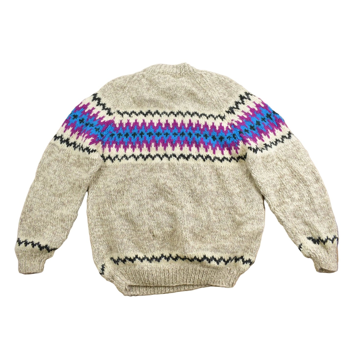 Vintage 1980s Hand Made 100% Wool Knit Heavy Knit Sweater Womens L