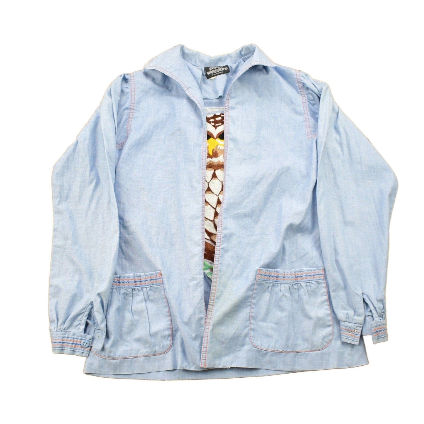 Vintage 1980s Hand Stitched Owl Theme Button Up Shirt Men's M from propervintagecanada