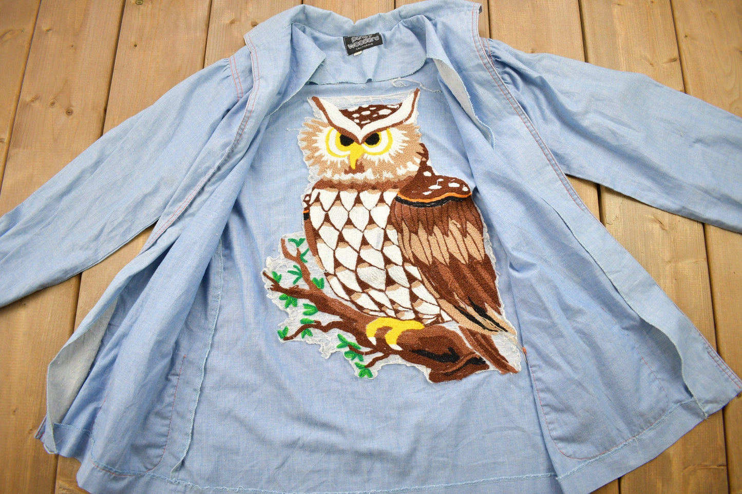 Vintage 1980s Hand Stitched Owl Theme Button Up Shirt Men's M from propervintagecanada