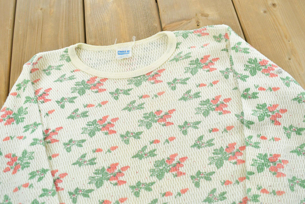 Vintage 1980s Healthknit Thermal Waffle Knit Strawberry Pattern Long Sleeve Mens S from propervintagecanada