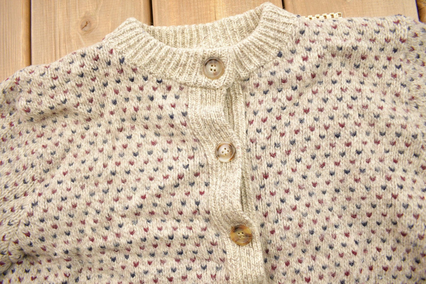 Vintage 1980s Heart Theme Knitted Cardigan Sweater Men's Small from propervintagecanada