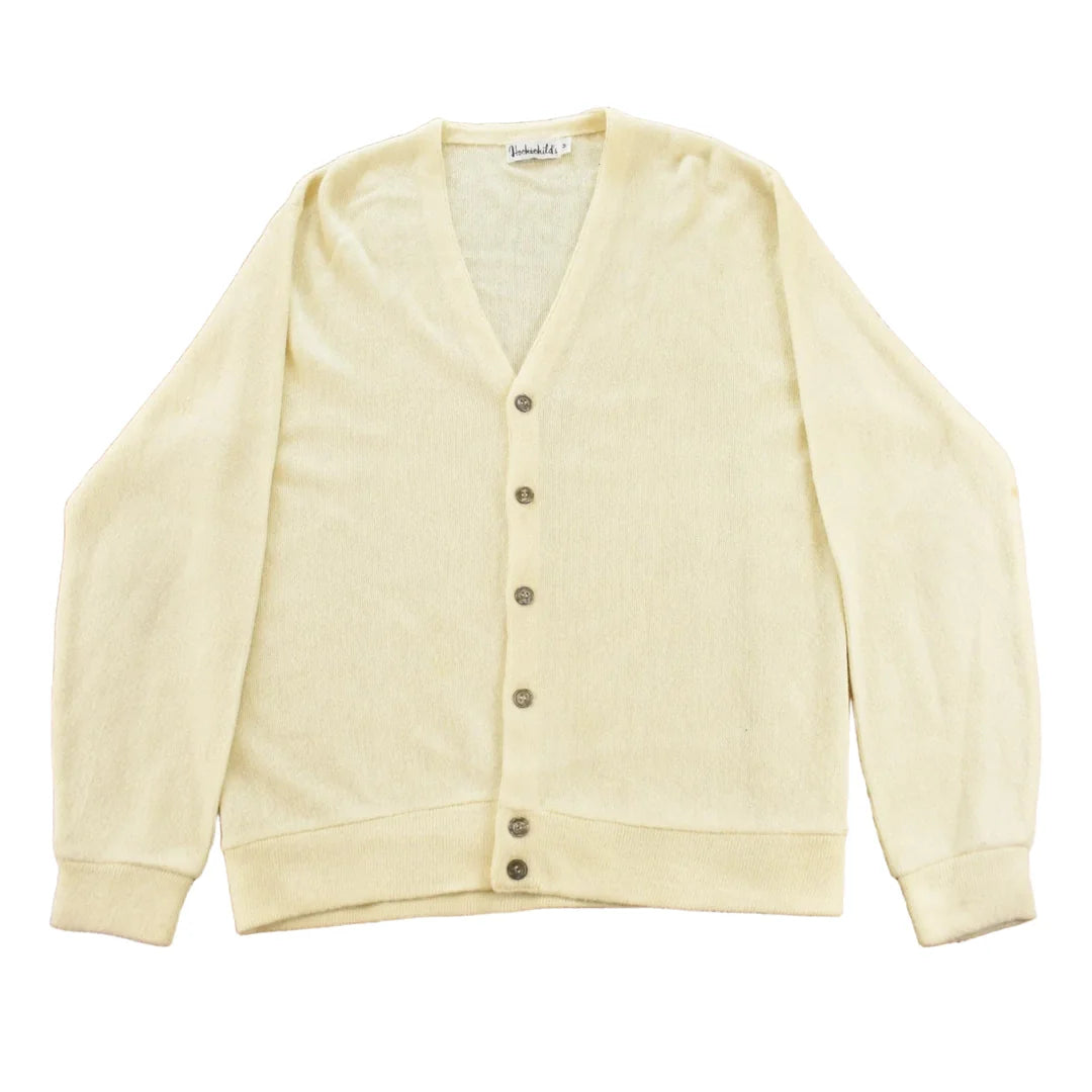 Vintage 1980s Hochschild Kohn Cream White Knitted Cardigan Sweater Men's M from propervintagecanada