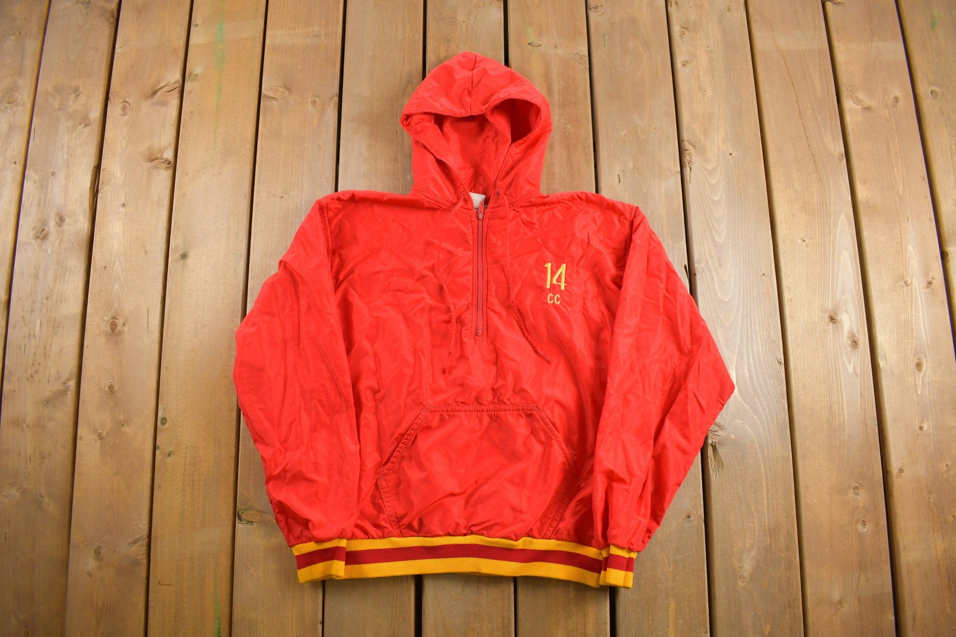 Vintage 1980s Hooded Half Zip Windbreaker Jacket Men's Small from propervintagecanada