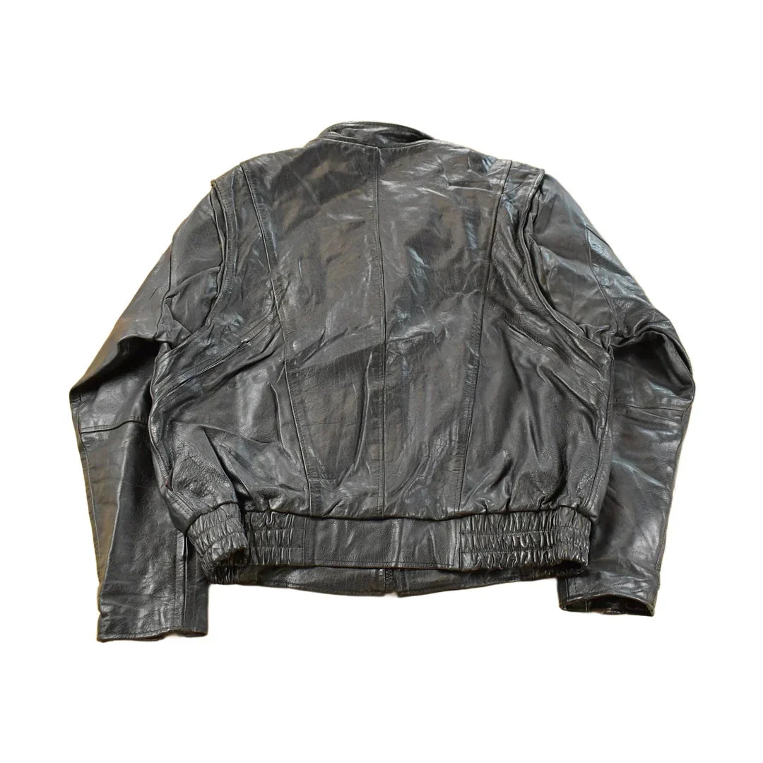 Vintage 1980s Hot Leathers Moto Cafe Racer Biker Leather Jacket Men's Large from propervintagecanada