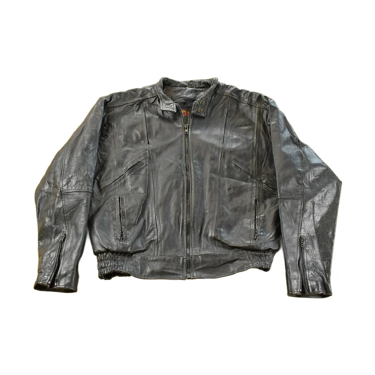 Vintage 1980s Hot Leathers Moto Cafe Racer Biker Leather Jacket Men's Large from propervintagecanada