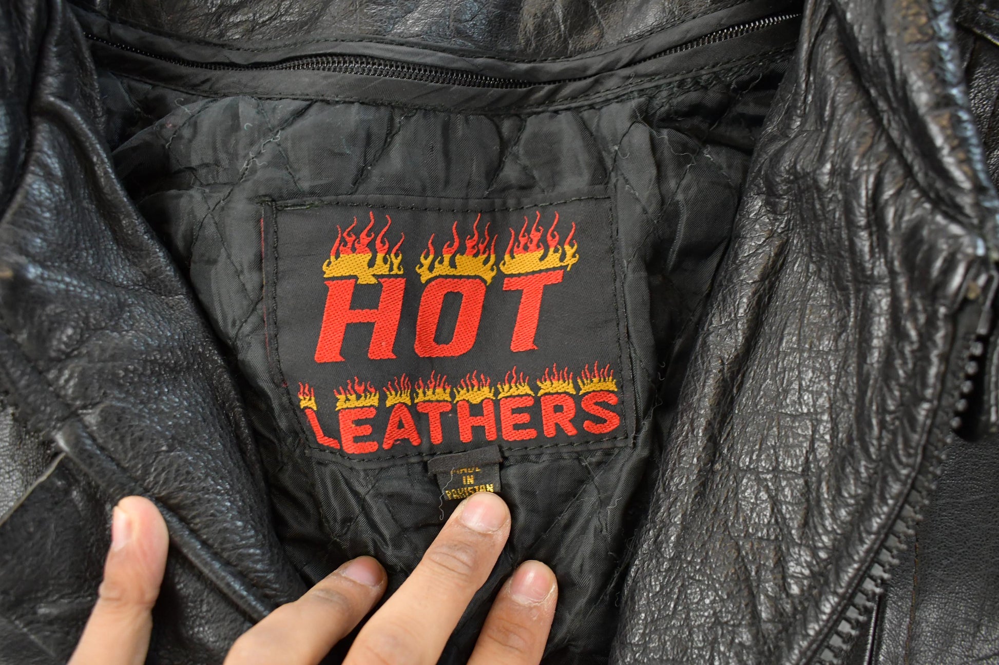 Vintage 1980s Hot Leathers Moto Cafe Racer Biker Leather Jacket Men's Large from propervintagecanada