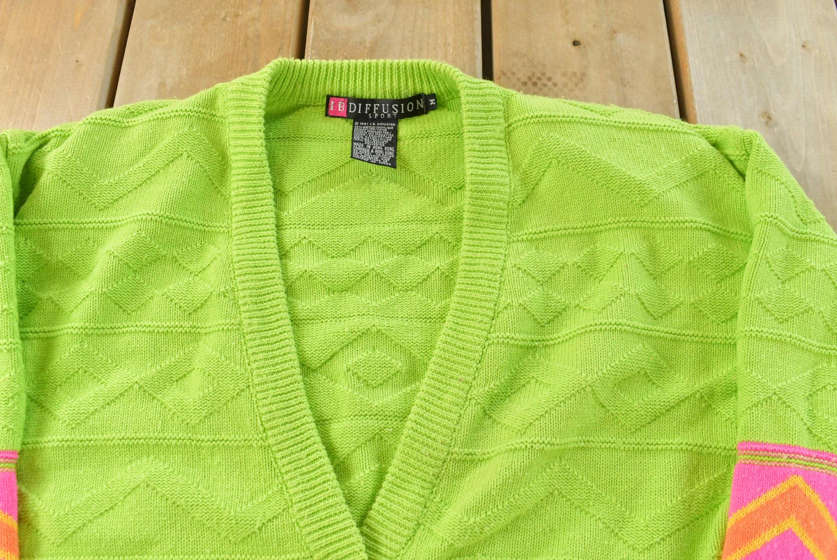 Vintage 1980s IB Diffusion Abstract Knit Cardigan Sweater Women's L from propervintagecanada