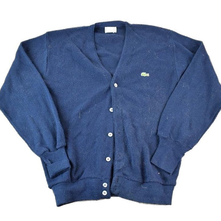 Vintage 1980s Izod Lacoste Knit Perfect Mild Distress Cardigan Sweater Made In USA from propervintagecanada
