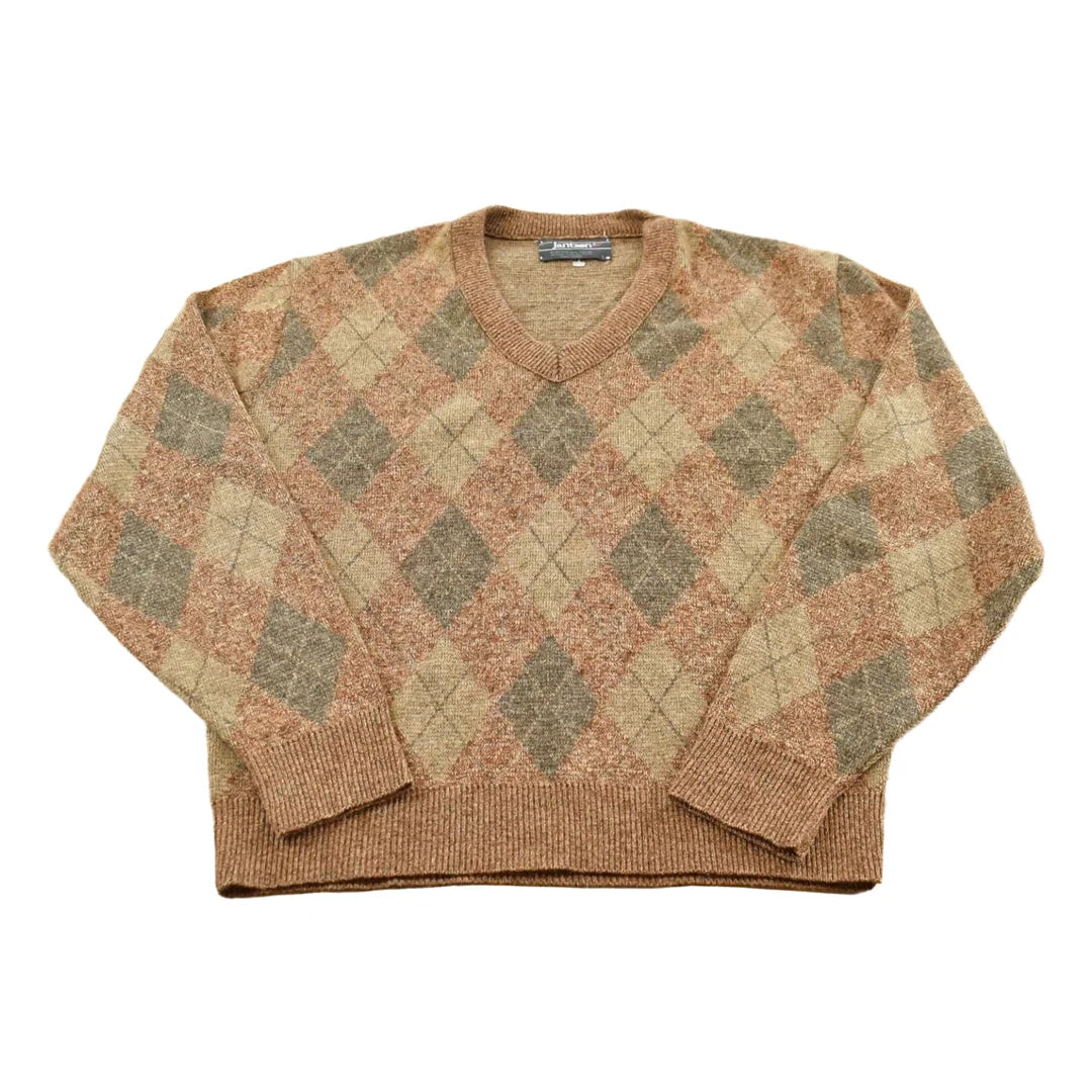 Vintage 1980s Jantzen Knit Argyle Crewneck Pullover Sweater Men's M from propervintagecanada