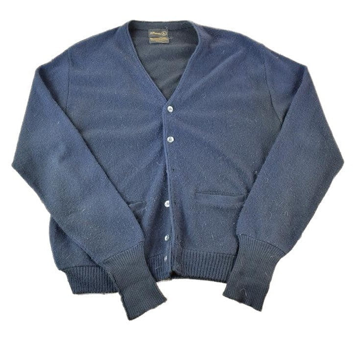 Vintage 1980s JC Penny Knit Perfect Mild Distress Cardigan Sweater Men's Small from propervintagecanada