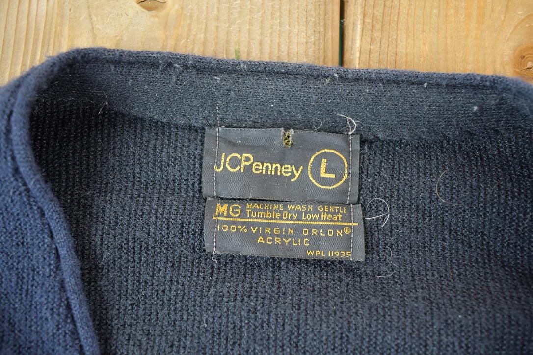 Vintage 1980s JC Penny Knit Perfect Mild Distress Cardigan Sweater Men's Small from propervintagecanada