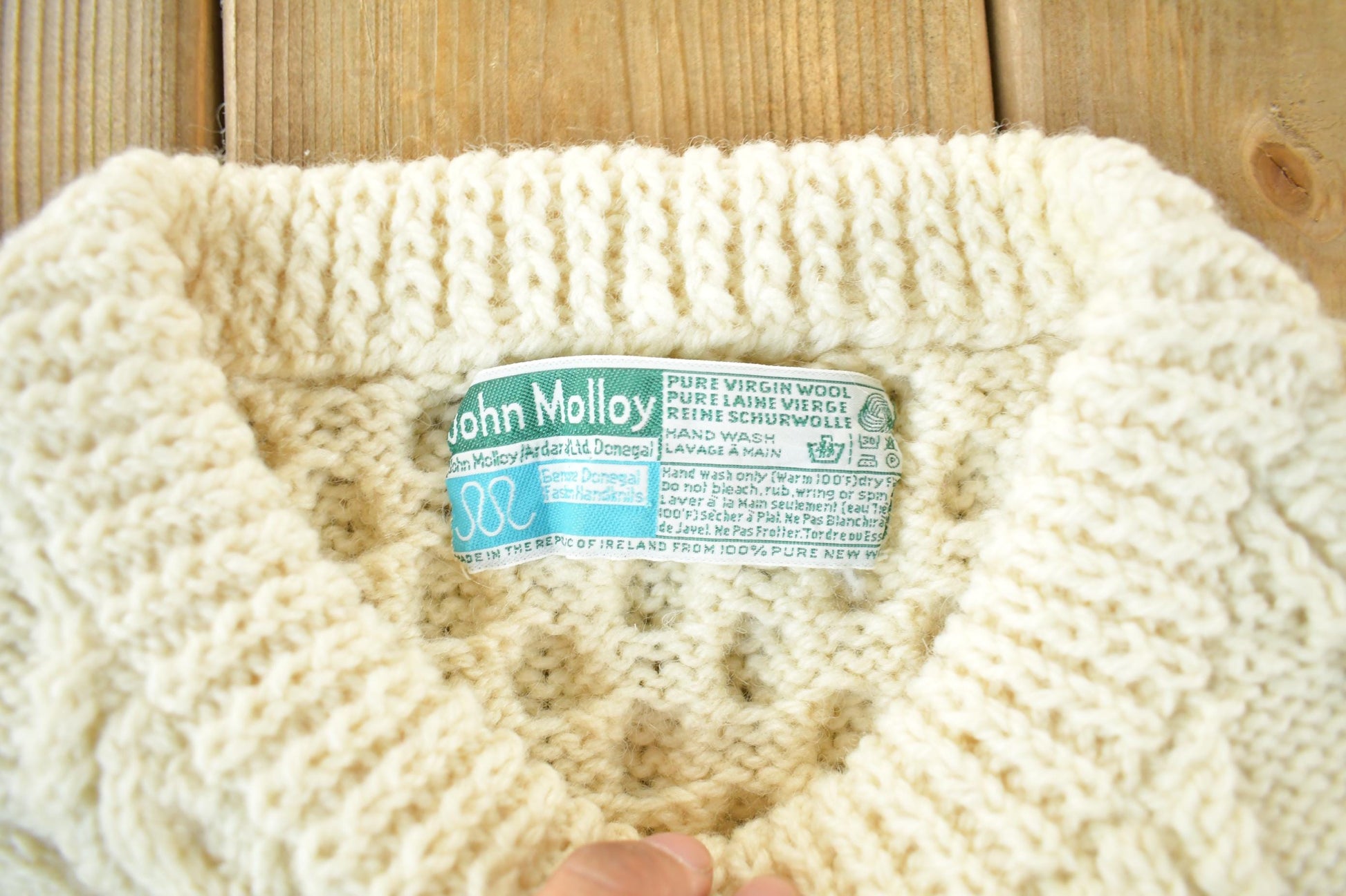 Vintage 1980s John Molloy Irish Fisherman Ribbed Wool Knit Sweater Men's Small from propervintagecanada