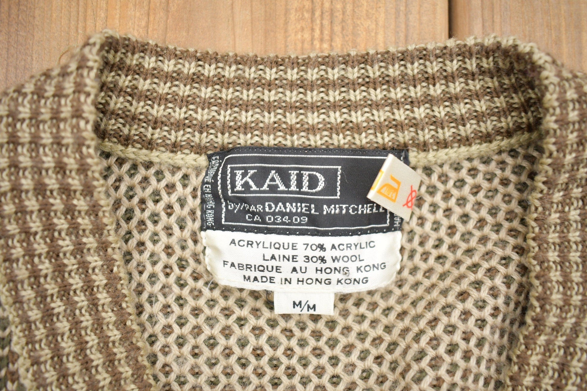 Vintage 1980s Kaid Daniel Mitchell Wool Knit Sweater Men's S from propervintagecanada