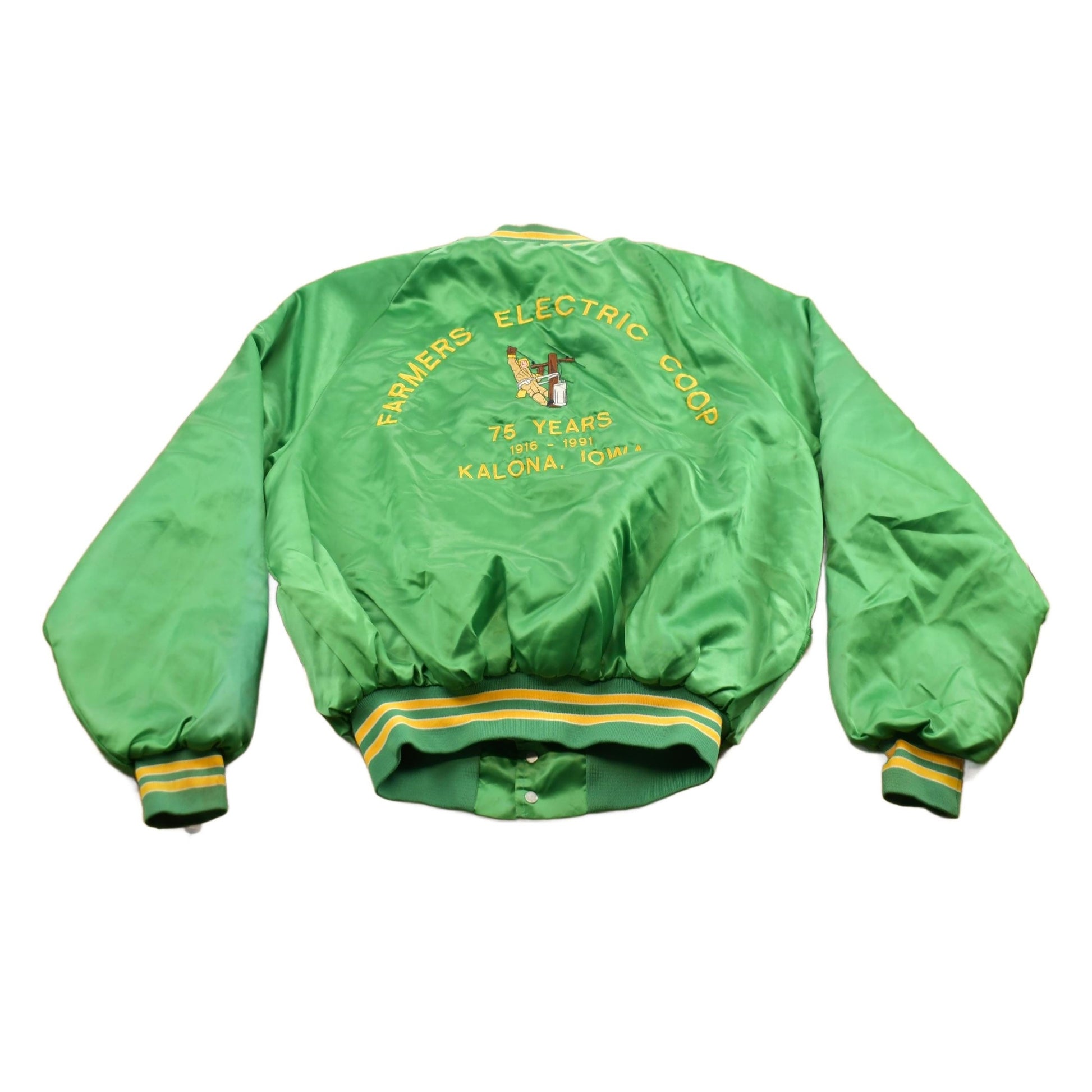 Vintage 1980s Kalona Iowa Satin Bomber Jacket Men's Medium from propervintagecanada