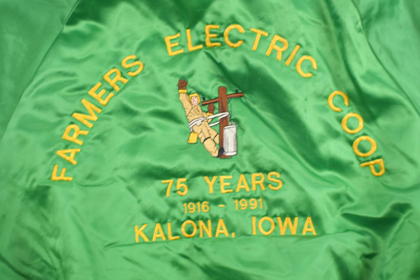 Vintage 1980s Kalona Iowa Satin Bomber Jacket Men's Medium from propervintagecanada