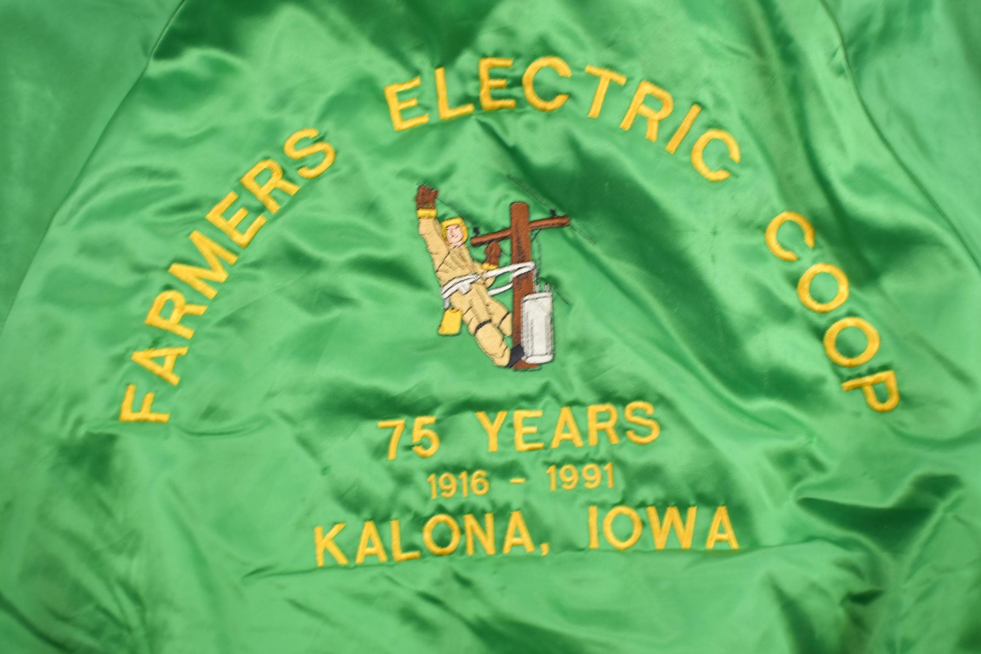Vintage 1980s Kalona Iowa Satin Bomber Jacket Men's Medium from propervintagecanada