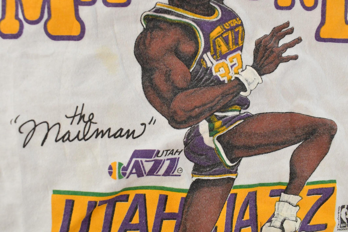 Vintage 1980s Karl Malone Utah Jazz NBA Caricature T-Shirt Mens S from propervintagecanada