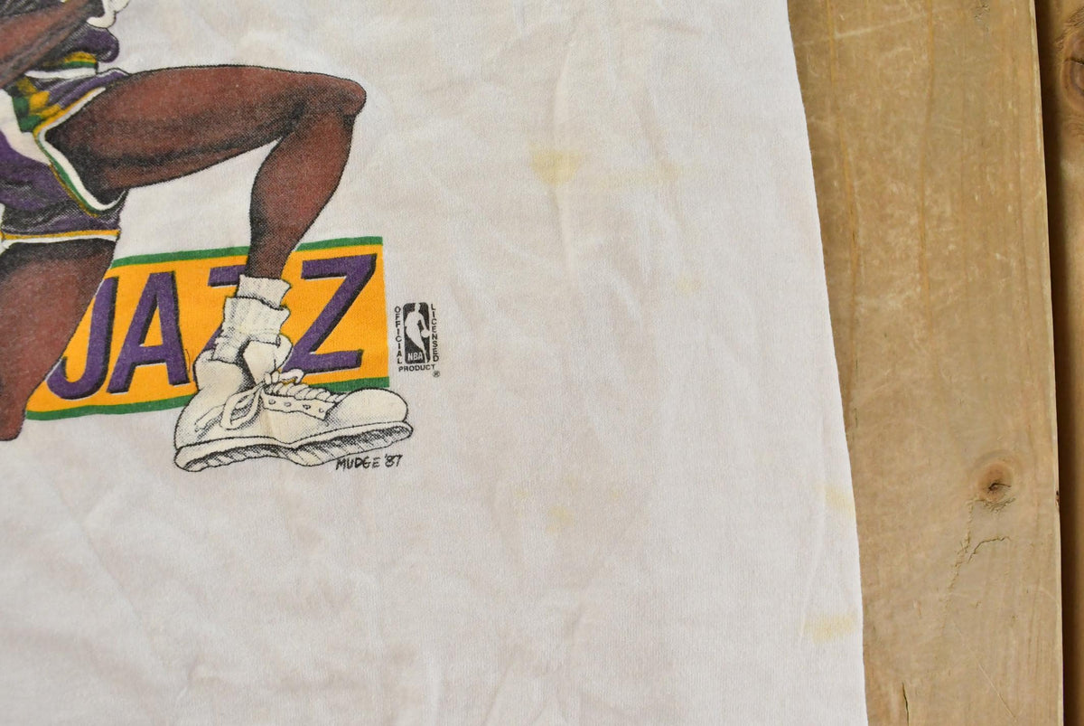 Vintage 1980s Karl Malone Utah Jazz NBA Caricature T-Shirt Mens S from propervintagecanada