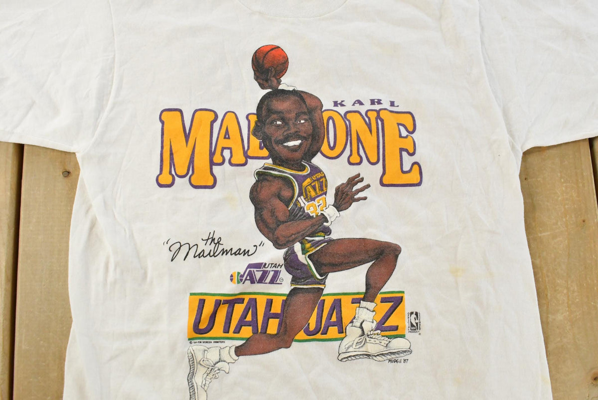 Vintage 1980s Karl Malone Utah Jazz NBA Caricature T-Shirt Mens S from propervintagecanada