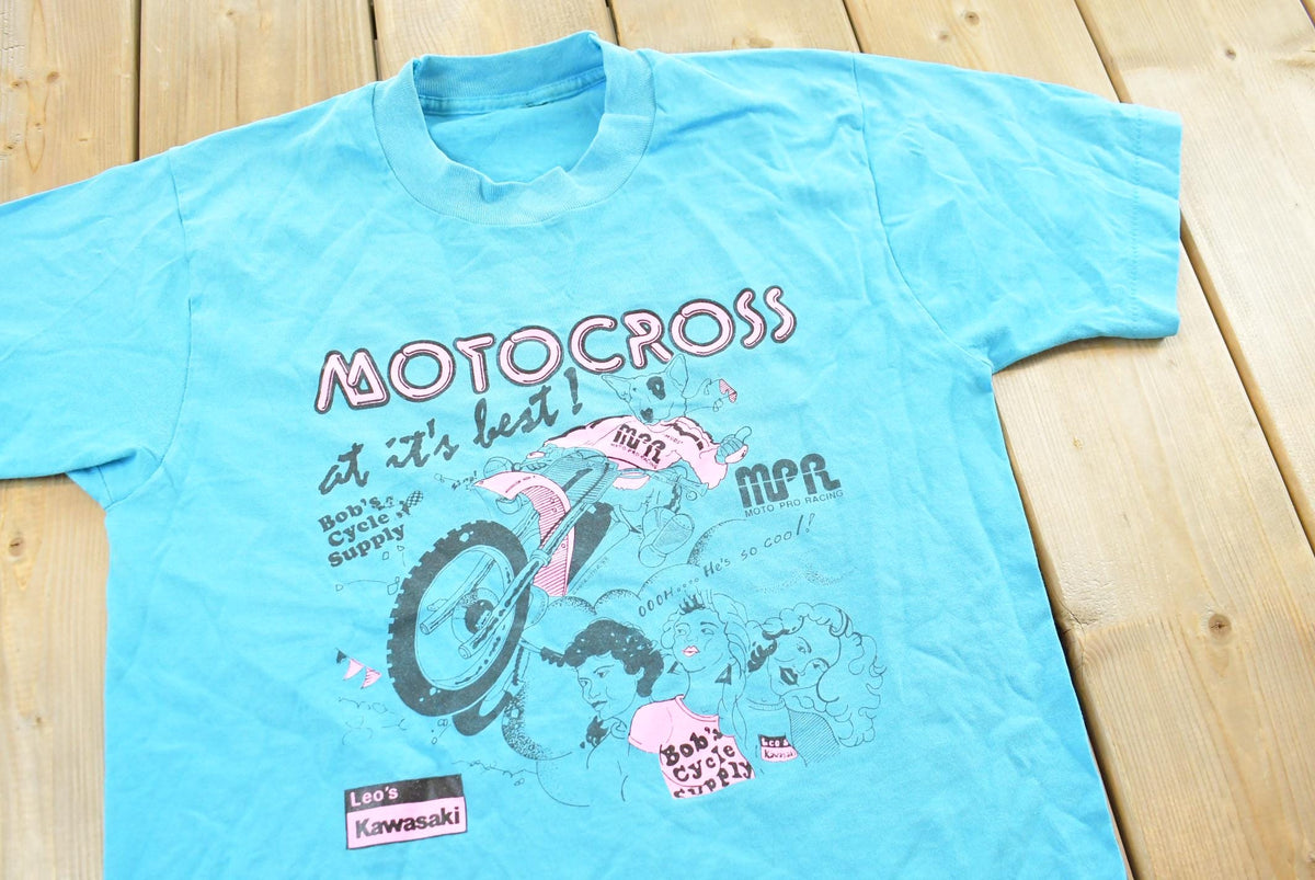Vintage 1980s Kawasaki Bob's Cycle Supply Motocross Graphic T Shirt Mens S from propervintagecanada