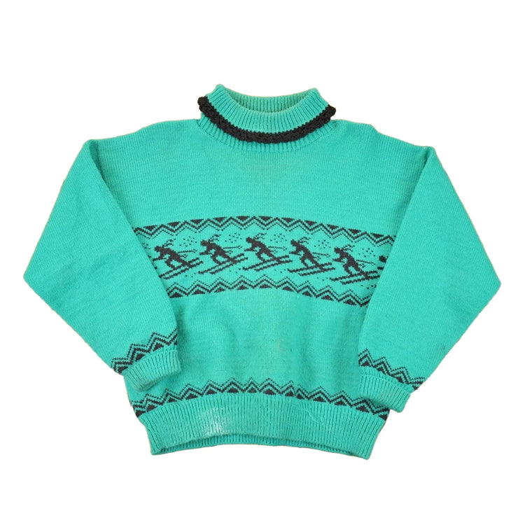 Vintage 1980s Kerris Kreations Ski Knit Turtleneck Sweater Women's L / 80s Knitted Sweatshirt / Vintage Preppy Knits from propervintagecanada