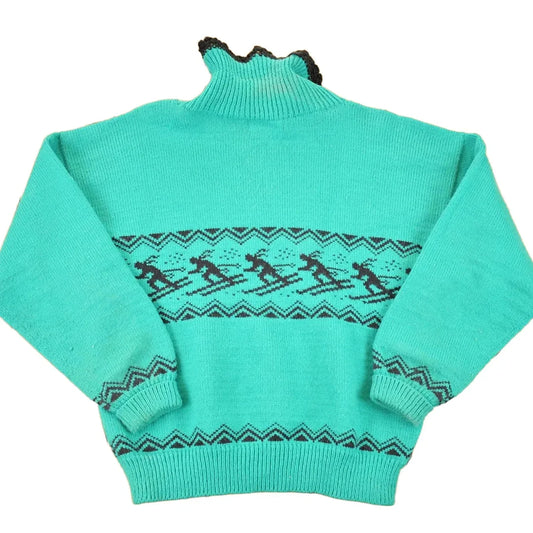 Vintage 1980s Kerris Kreations Ski Knit Turtleneck Sweater Women's L / 80s Knitted Sweatshirt / Vintage Preppy Knits from propervintagecanada