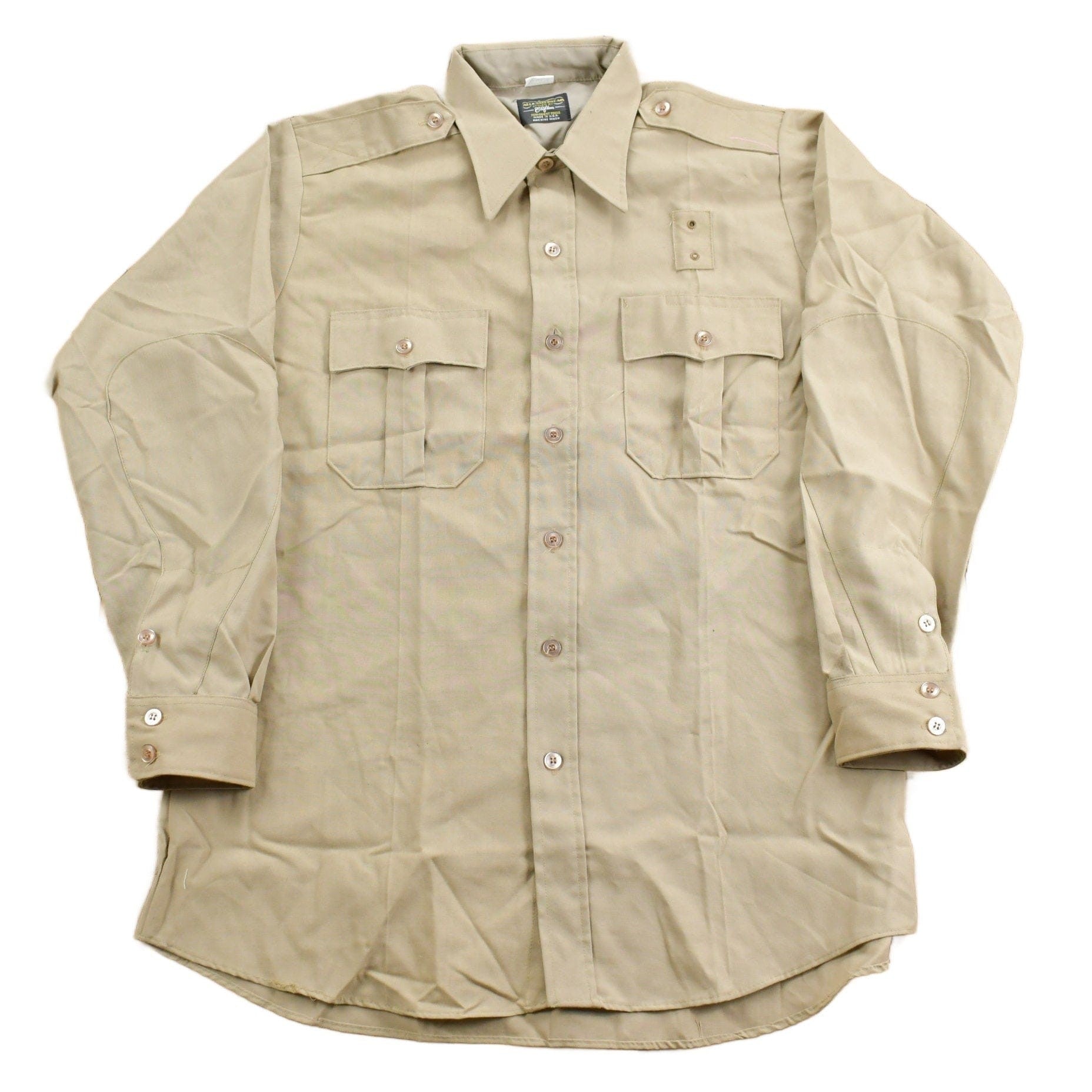 Vintage 1980s Khaki Uniform Button Up Shirt Men's XL from propervintagecanada
