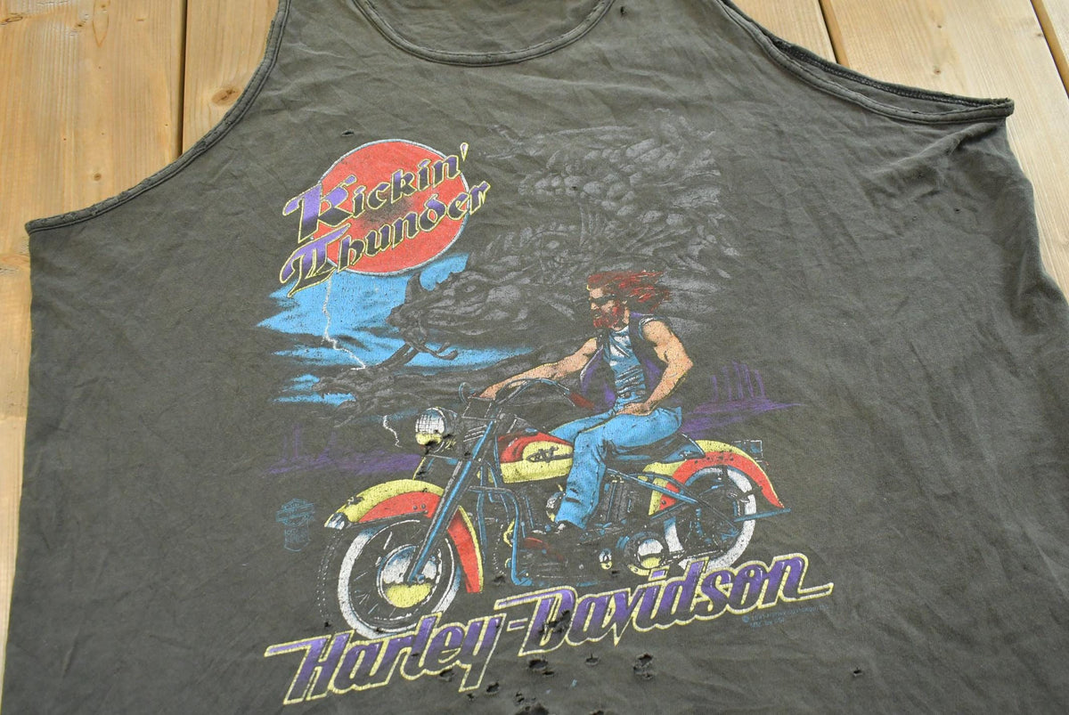 Vintage 1980s Kickin' Thunder Harley-Davidson Biker Tank Top Mens XL from propervintagecanada