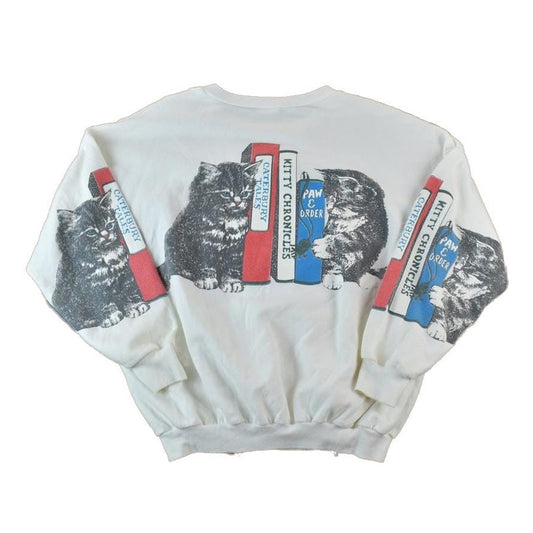 Vintage 1980s Kitty Chronicles Cute Crewneck AOP FAB Sweater Women's M from propervintagecanada