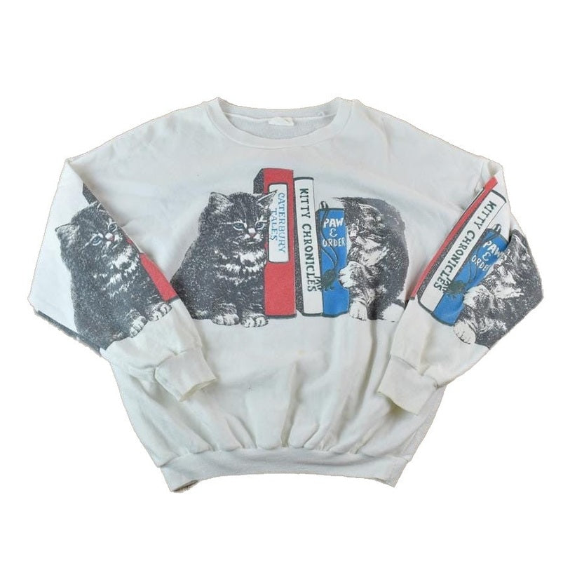 Vintage 1980s Kitty Chronicles Cute Crewneck AOP FAB Sweater Women's M from propervintagecanada