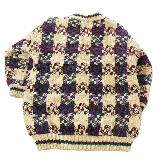 Vintage 1980s Knit Cardigan Sweater Jacket Women's Large / Insulated Jacket / Vintage 80s Crewneck / Winter / Button Up from propervintagecanada