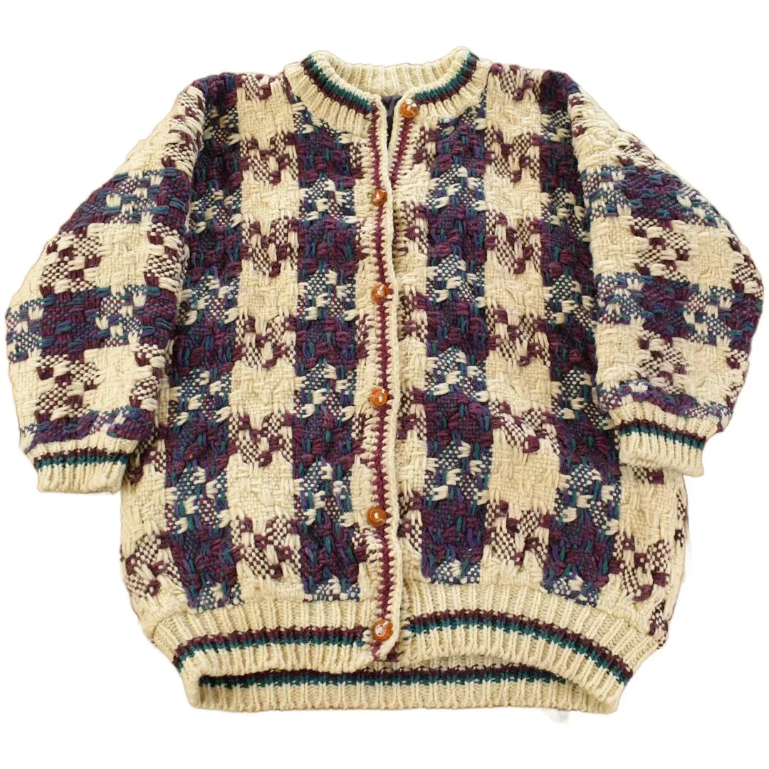 Vintage 1980s Knit Cardigan Sweater Jacket Women's Large / Insulated Jacket / Vintage 80s Crewneck / Winter / Button Up from propervintagecanada