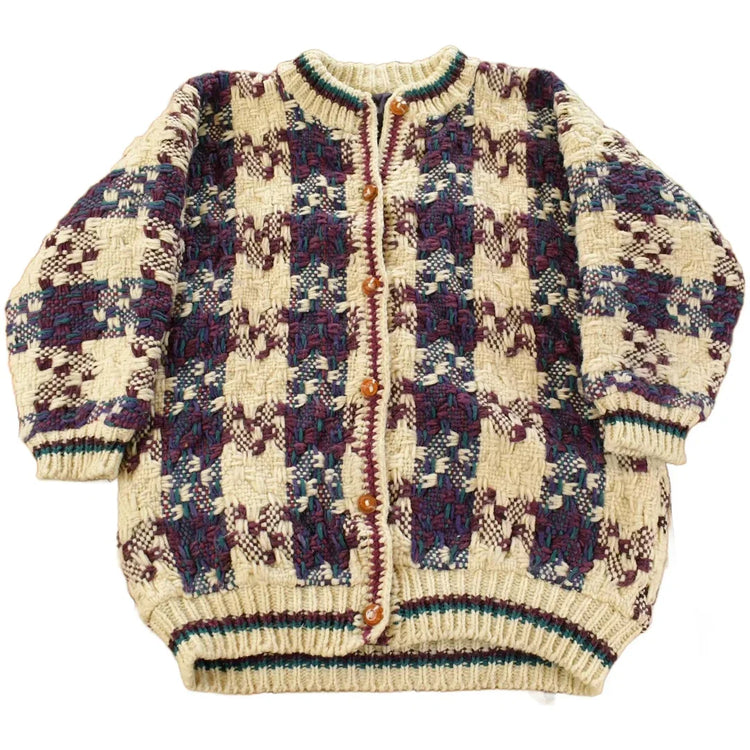 Vintage 1980s Knit Cardigan Sweater Jacket Women's Large / Insulated Jacket / Vintage 80s Crewneck / Winter / Button Up from propervintagecanada