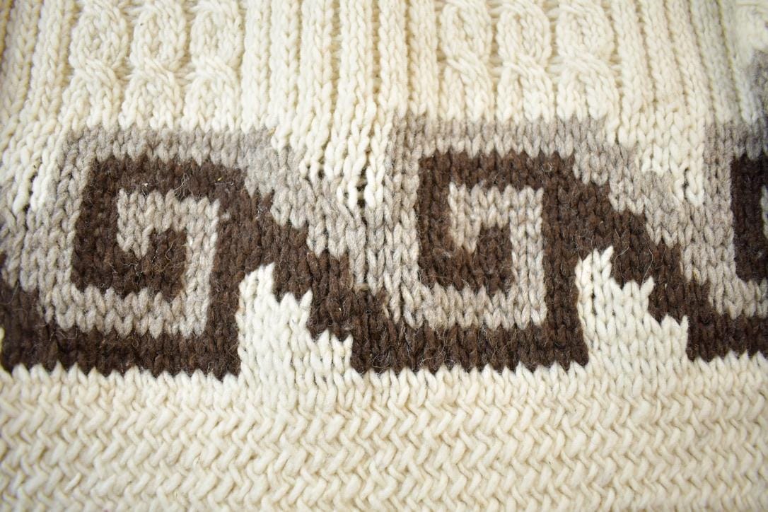 Vintage 1980s Knit Collared Abstract Pattern Cardigan Sweater Men's XL from propervintagecanada