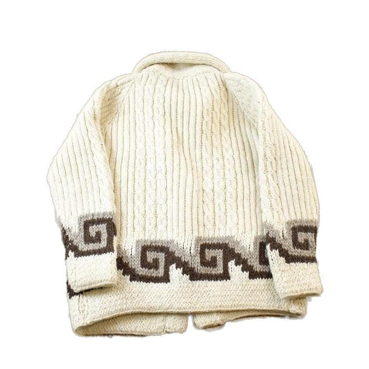 Vintage 1980s Knit Collared Abstract Pattern Cardigan Sweater Men's XL from propervintagecanada