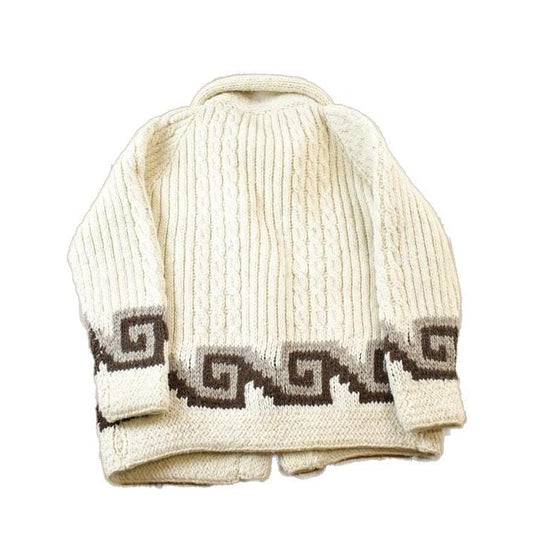 Vintage 1980s Knit Collared Abstract Pattern Cardigan Sweater Men's XL from propervintagecanada