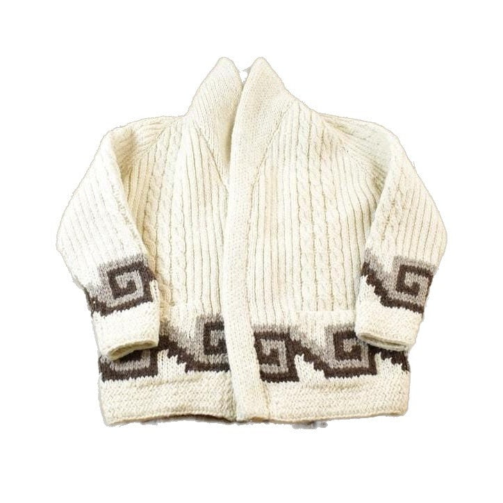 Vintage 1980s Knit Collared Abstract Pattern Cardigan Sweater Men's XL from propervintagecanada