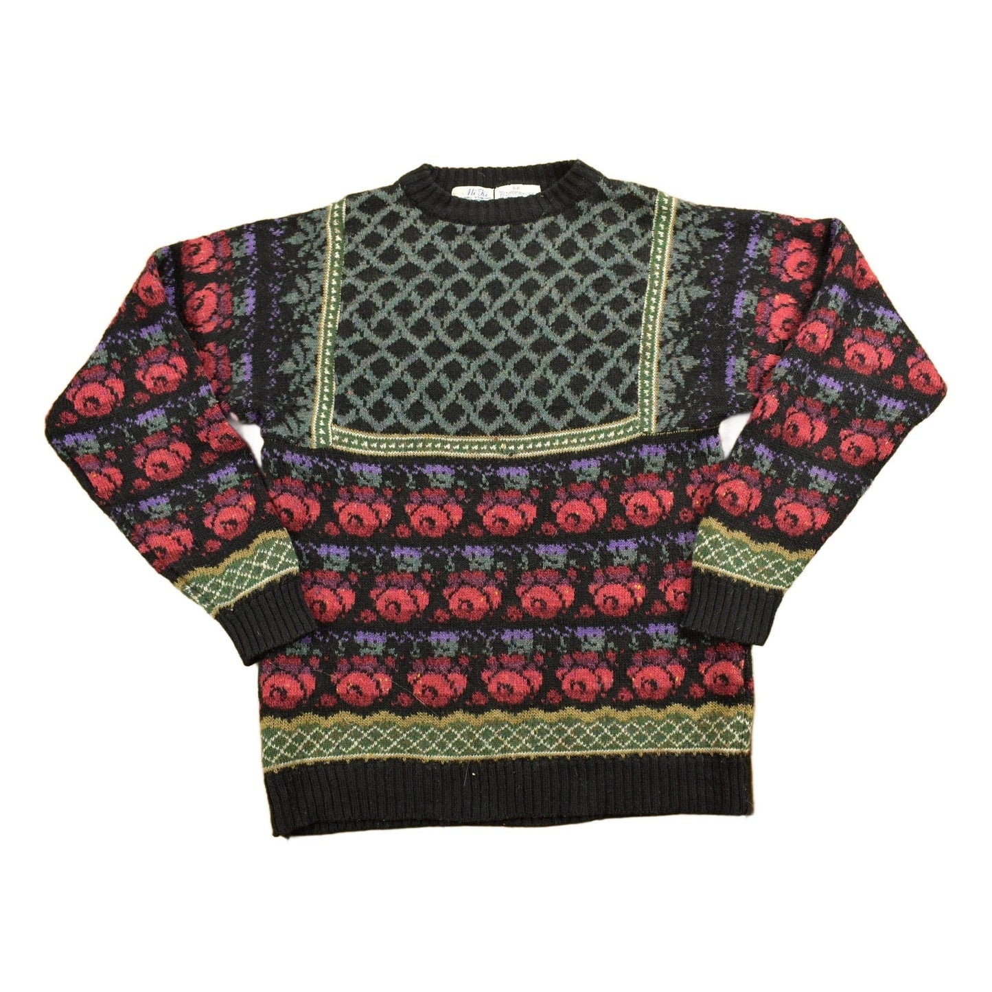 Vintage 1980s Knitted Floral Mi Ki Knit Sweater Men's Small from propervintagecanada