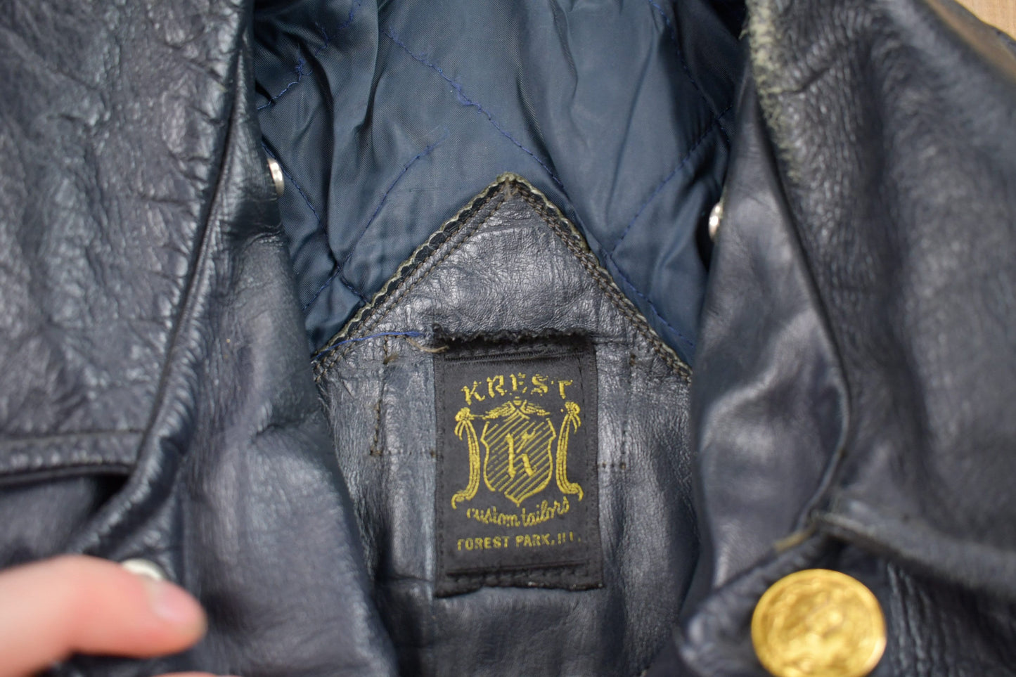 Vintage 1980s Krest Leather Biker Jacket Fall Outerwear Men's Large from propervintagecanada