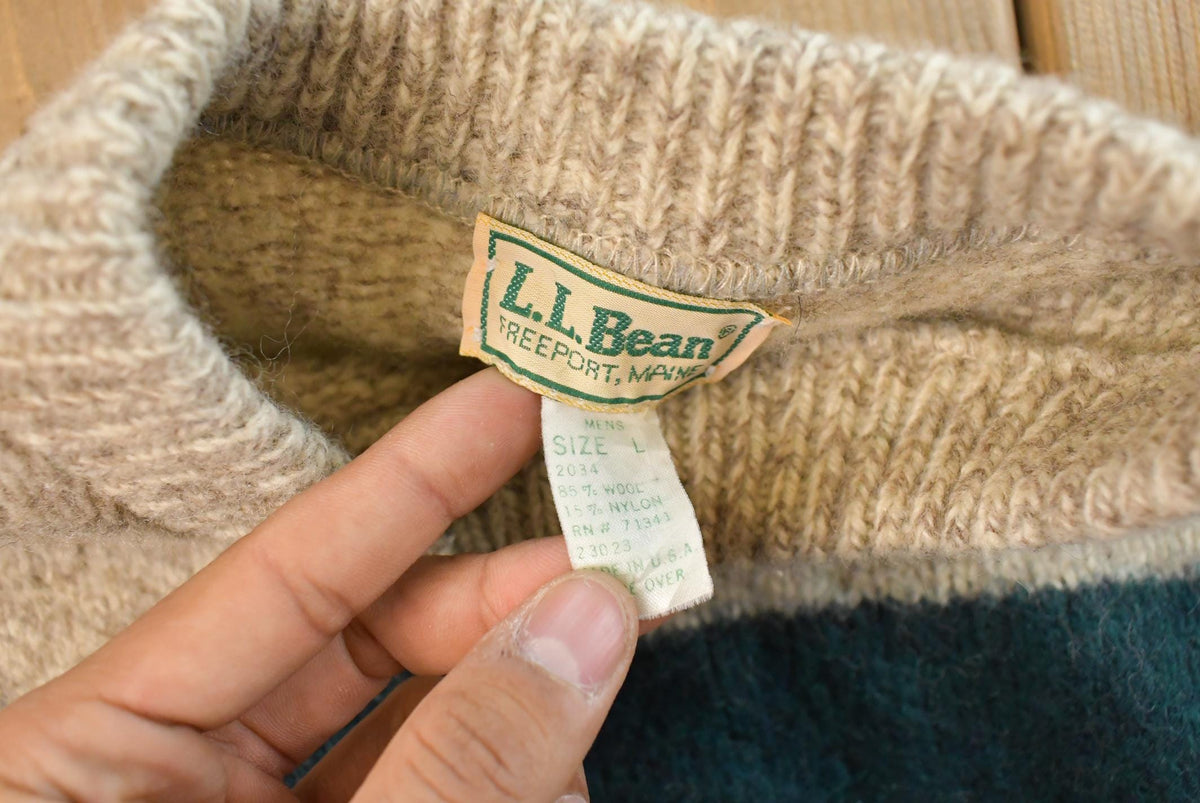 Vintage 1980s L.L. Bean Ragg Striped Wool Knit Crewneck Sweater Men's M from propervintagecanada