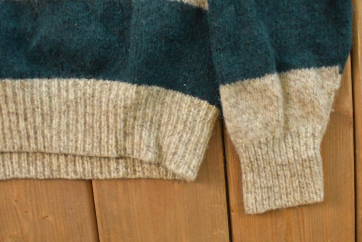 Vintage 1980s L.L. Bean Ragg Striped Wool Knit Crewneck Sweater Men's M from propervintagecanada