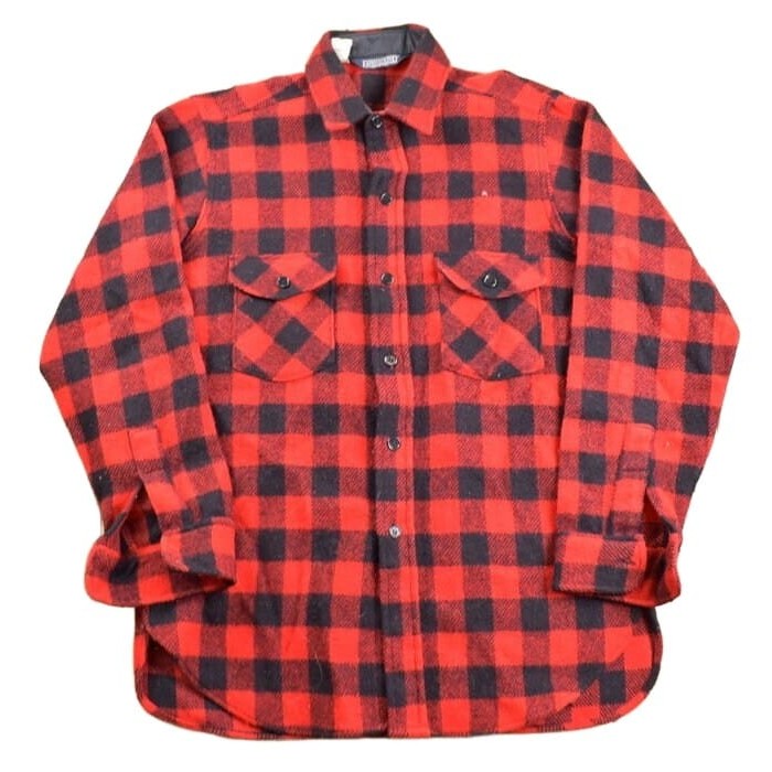 Vintage 1980s Lands End Buffalo Plaid Wool Button Up Shirt Men's Large from propervintagecanada