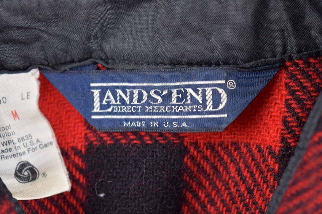 Vintage 1980s Lands End Buffalo Plaid Wool Button Up Shirt Men's Large from propervintagecanada